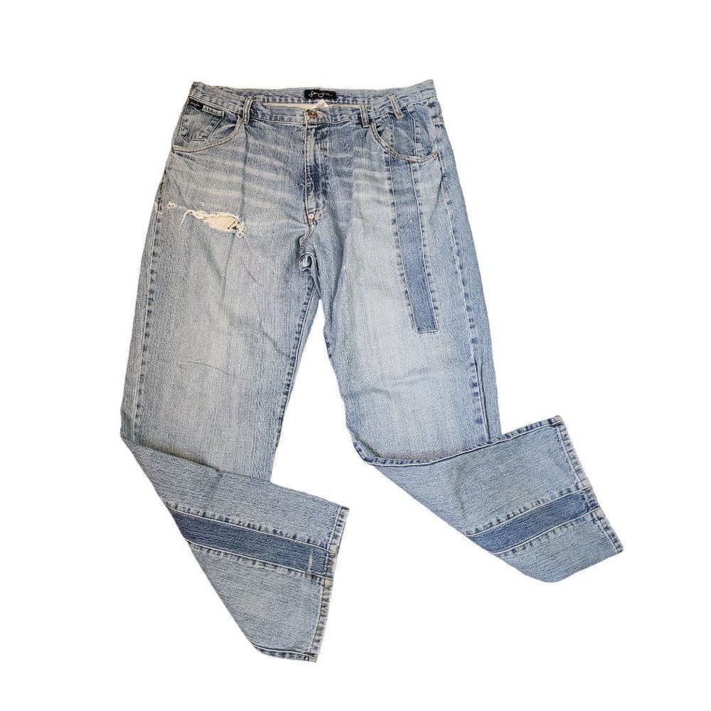 Vintage Y2K Sean John Distressed Baggy Jean Mens Size 36 Blue Medium Wash Denim
